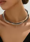 Gümüş Ve Altın Renk Metal Choker Kolye