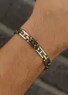 Gümüş Ve Altın Renk Zincir Detaylı Çelik Erkek Bileklik