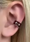 Gümüş Ve Bordo Renk Yıldız Detaylı Ear Cuff Küpe (Tek)