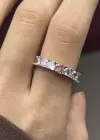 Gümüş Ve Pembe Renk Kalp Detaylı Ayarlanabilir Yüzük