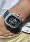 Gümüş Ve Siyah Renk Silikon Kordonlu Çelik Erkek Saat