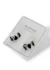 Gümüş Ve Siyah Renk Taş Detaylı Çelik Ear Cuff (Çift)