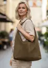 Haki Renk Büyük Boy Süet Kadın Çanta