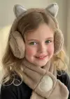 Kahve Renk Kalp Detaylı Peluş Atkı Ve Kulaklık Set