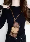 Kahve Renk Leopar Desenli Ayıcık Figürlü Boyundan Asmalı Gözlük Kılıfı