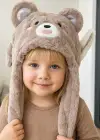 Kahverengi Ayıcık Figürlü Kulakları Oynayan Peluş Şapka