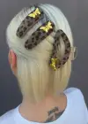 Kahverengi Kelebek Figürlü Leopar Desenli Mandal Toka Ve Yan Toka Set