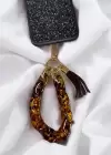 Kahverengi Leopar Figürlü Zincir Detaylı Telefon Aksesuarı/ Anahtarlık