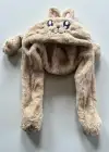 Kahverengi Tavşan Figürlü Kulakları Oynayan Peluş Şapka