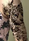Kaplan Ve Çiçek Figürlü Geçici Dövme Tattoo