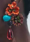 Karışık Renk Çiçek Detaylı Sallantılı Tasarım Küpe (Çift)
