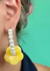 Karışık Renk Çiçek Figürlü İnci Detaylı Halka Küpe (Çift)