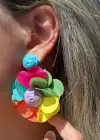 Karışık Renk Çiçek Figürlü Küpe (Çift)