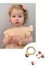 Karışık Renk Çocuk Sıkıştırmalı Küpe/ Bileklik/ Yüzük Set