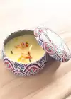 Karışık Renk Etnik Desenli Kuru Çiçek Detaylı Kutulu Kokulu Dekoratif Mum