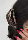 Karışık Renk Leopar Desenli Kemik Mandal Toka