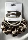 Karışık Renk Leopar Figürlü Lastik Toka Ve Yan Toka Set