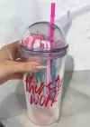 Karışık Renk Thirsty Work Yazılı Pipetli Suluk