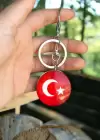 Karışık Renk Türk Bayrak Figürlü Nazar Boncuk Desenli Çift Taraflı Anahtarlık