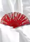 Kırmızı Renk Çiçek Desenli Yelpaze