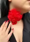 Kırmızı Renk Çiçek Detaylı Choker kolye