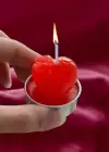 Kırmızı Renk Kalp Figürlü I Love U Yazı Detaylı  Mum