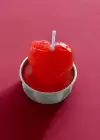 Kırmızı Renk Kalp Figürlü I Love U Yazı Detaylı  Mum