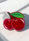 Kırmızı Renk Kiraz Figürlü Kemik Mandal Toka