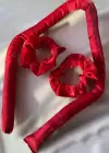 Kırmızı Renk Saç Şekillendirici Saç Sosisi Saten Toka Seti