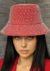 Kırmızı Renk Taş Detaylı Tasarım Şapka