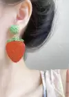 Kırmızı Ve Yeşil Renk Çilek Figürlü Küpe (Çift)