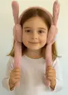 Koyu Pembe Renk Kalp Figürlü Kulakları Oynayan Peluş Kulaklık