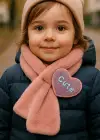 Koyu Pembe Renk Kalp Figürlü Peluş Çocuk Atkı