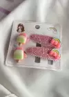 Koyu Pembe Renk Karışık Figürlü Yan Toka Ve Havlu Toka Set