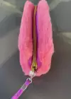 Koyu Pembe Renk Kiss Yazılı Peluş Kalem Kutu/Makyaj Çantası