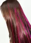 Koyu Pembe Renk Simli Yan Postiş Hair Tinsel Shiny Hair (50 Cm)