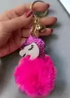 Koyu Pembe Renk Unicorn Figürlü Peluş Anahtarlık