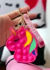 Koyu Pembe Renk Unicorn Figürlü Pop İt Anahtarlık/Cüzdan