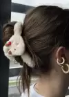 Krem Renk Ayıcık Figürlü Peluş Mandal Toka