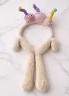 Krem Renk Canavar Figürlü Kulakları Oynayan Peluş Kulaklık