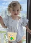 Krem Renk Çiçek Figürlü Çocuk Hasır Çanta