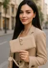 Krem Renk Deri Kadın Cüzdan