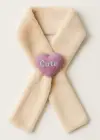 Krem Renk Kalp Figürlü Peluş Çocuk Atkı