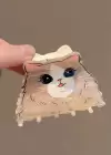 Krem Renk Kedi Figürlü Kemik Mandal Toka
