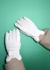 Krem Renk Kurdele Detaylı Peluş Şişme Eldiven