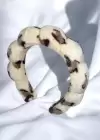 Krem Renk Leopar Desenli Spa Saç Bandı Havlu Taç