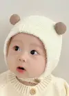 Krem Ve Kahve Renk Ponpon Detaylı Bebek Peluş Şapka