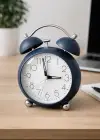 Lacivert Renk Mini Dekoratif Işıklı Alarmlı Yuvarlak Masa Saati