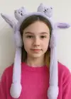 Lila Renk Ayıcık Figürlü Kulakları Oynayan Peluş Kulaklık