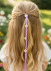 Lila Renk Çiçek Figürlü Saç Detaylı Lastik Toka